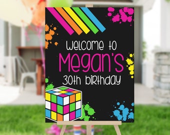 Editable 80s Theme Party Poster, Splash Pad Party Sign, Water Park Party Sign, Birthday Welcome Sign Printable Party Decorations 339