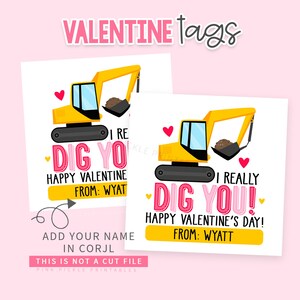 Printable I Dig You Valentines Day Tag, Construction Valentine Exchange ...