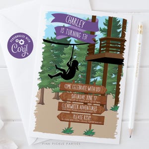 Zipline Invitation, Zipline Birthday Party, Zipline Birthday, Zipline Party, Zip Line Invitation, Zip Line Birthday Editable Invitation 801