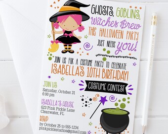 Witch Invitation, Halloween Birthday Invitation, Halloween Party, Witch Birthday Party Invitation,Instant Download Editable Invitation | 623