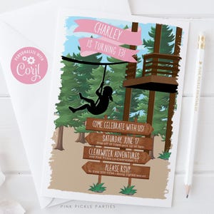 Zipline-Einladung, Zipline-Geburtstagsfeier, Zipline-Geburtstag, Zipline-Party, Zip-Line-Einladung, Zip-Line-Geburtstags-bearbeitbare Einladung 801