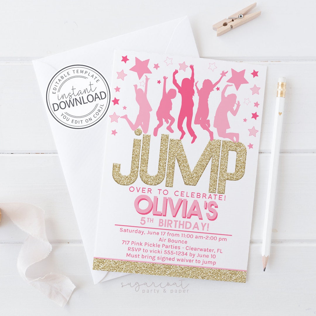 Jump Birthday Invitation, Jump Invitation, Jump Party Invitation