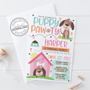 Dog Birthday Party Invitation, Puppy Birthday Invitation, Puppy Party Invitation, Puppy Party Printables, Puppy Pawty Invitation | 721