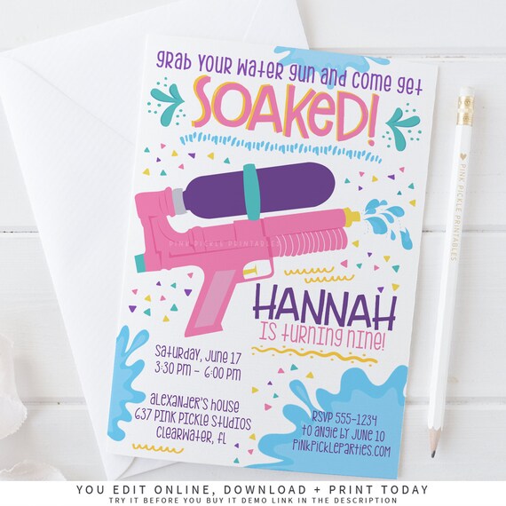 Water Gun Invitation Summer Party Water Gun Party Water - Etsy