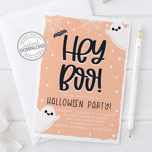Hey Boo Halloween Invitation, Pastel Halloween Birthday Invitation, Kid Halloween Party Invitation, Halloween Invitation Download 800