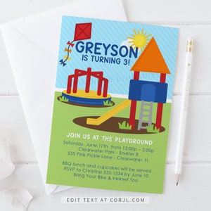 Playground Birthday Invitation, Park Birthday Invitation, Park Invitation, Park Invite, Playground Party, Playground Birthday | 535