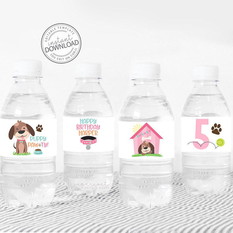 Editable Puppy Party Water Bottle Labels Puppy Pawty Puppy - Etsy