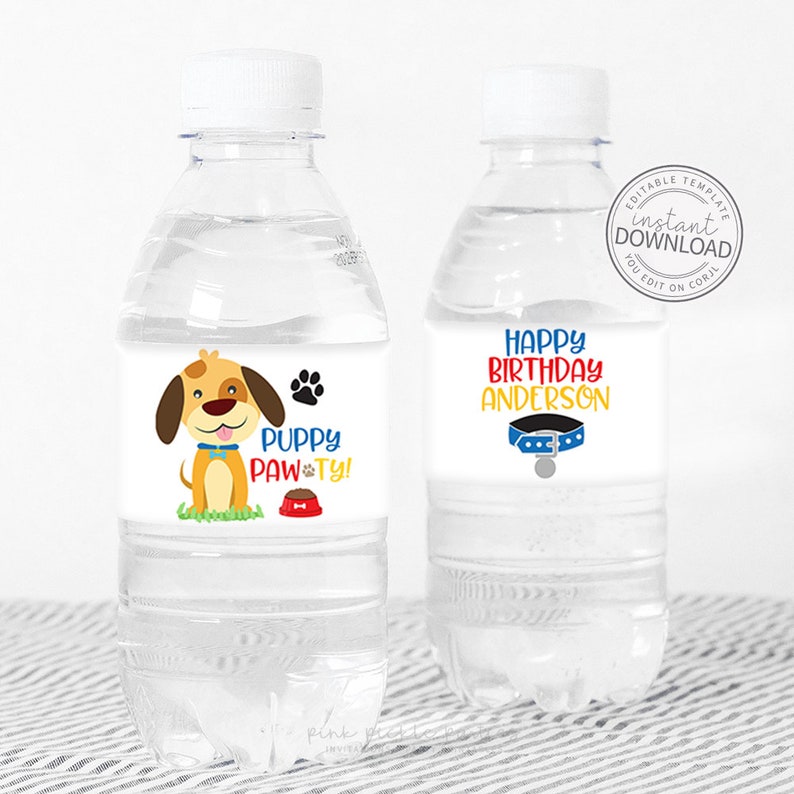 Printable Water Bottle Labels For Puppy Party