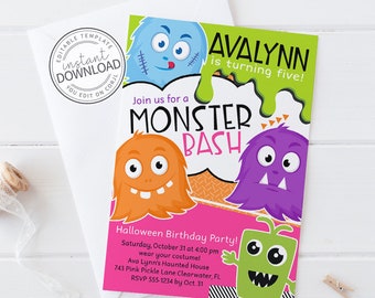 Halloween Birthday Invitation, Kid Halloween Party Invitation, Halloween Invitation Download, Halloween Invitation Template Download 743