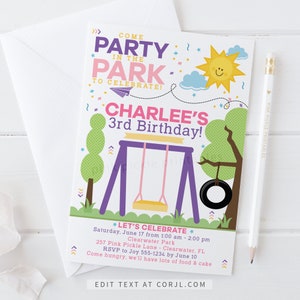 Playground Birthday Invitation, Park Invitation, Park Party Invitation, Park Birthday Invitation, Playground Invitation, Park Invite | 257