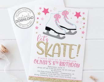 Ice Skating Invitation, Ice Skating Birthday Invitation, Ice Skate Invitation, Ice Skate Birthday Invitation, Instant Download | 723