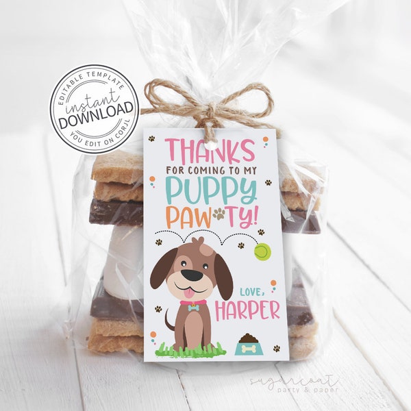 Editable Puppy Party Favor Tags, Puppy Pawty Thank You Tags, Puppy Thank You Tags, Puppy Pawty, Puppy Party Favors, Puppy Birthday Party 721
