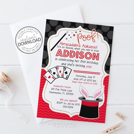 Magic Invitations Magic Birthday Invitation Magician Party Etsy