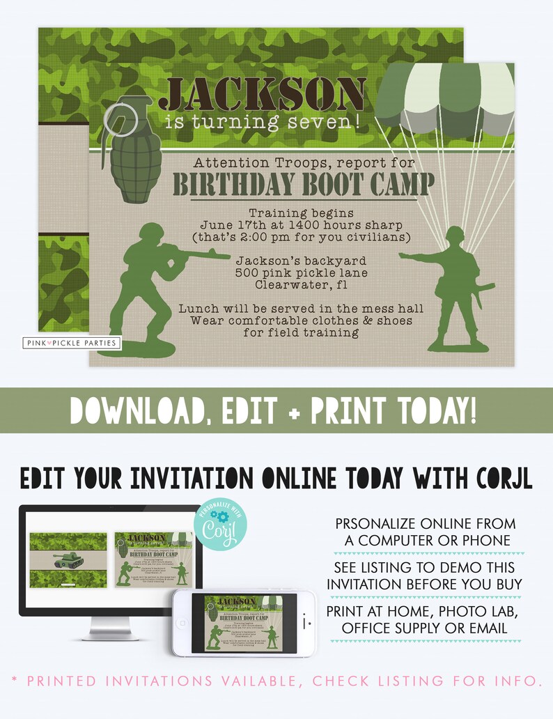 Boot Camp Invitation Army Invitations Military Invitations | Etsy