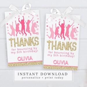 Trampoline Party Favor Tags, Jump Favor Tags, Bounce Party Favor Tags, Instant Download Editable and Printable Thank You Tags  | 717