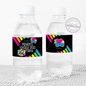 Editable 80s Party Water Bottle Wraps, 80s Theme Party Water Bottle Labels, 80s Party Printables, 80s Party Download, 80s Theme Birthday 339