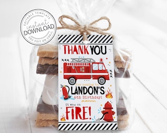 Fire Truck Favor Tag, Fireman Party Favor Tag, Firemen Party Favor Tag, Firefighter Favor Tag -> Editable and Printable Thank You Tags | 710