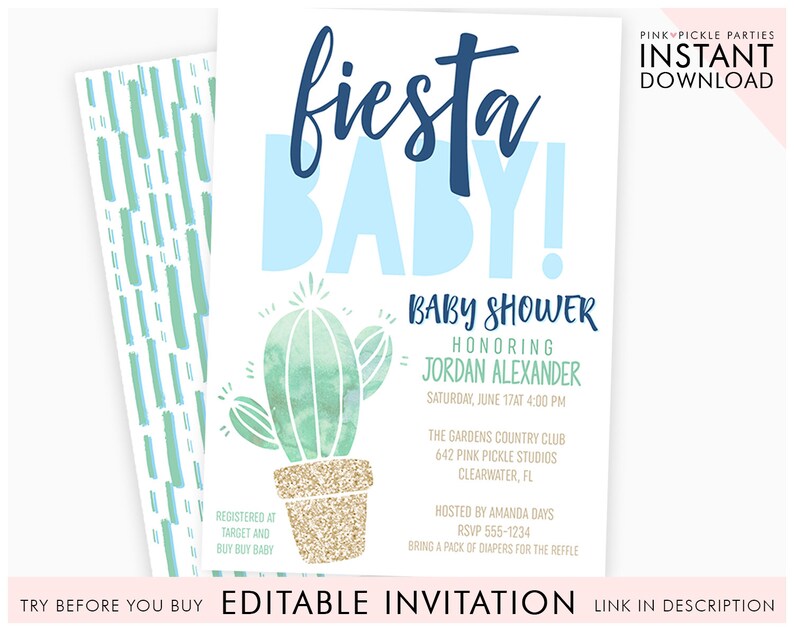 Fiesta Baby Shower Invitation Baby Shower Invitation Cactus Etsy