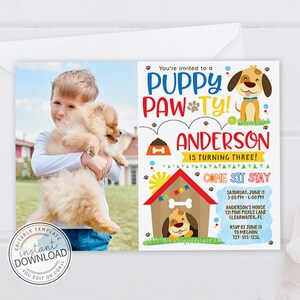 Puppy Party Invitation, Dog Birthday Party Invitation, Puppy Birthday Invitation, Puppy Party Printables, Puppy Pawty Invitation | 721