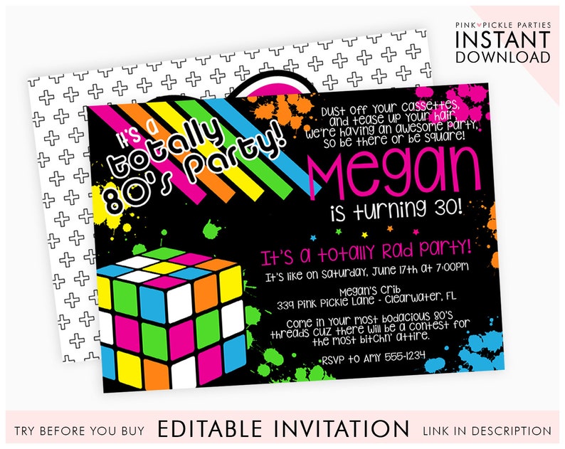80s Themed Invitations 80s Birthday Party Invitation Template Etsy
