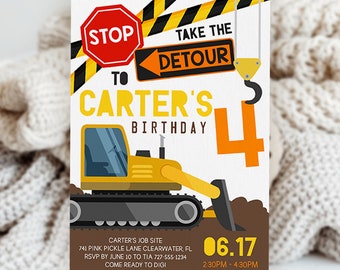 Editable Construction Invitation, Construction Birthday Invitations, Dump Truck Party Invite Printable Template Digital Instant Download 741