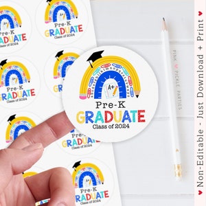 Printable Pre-k Graduation Sticker, Graduation Favor Tags, Pre-k Thank ...
