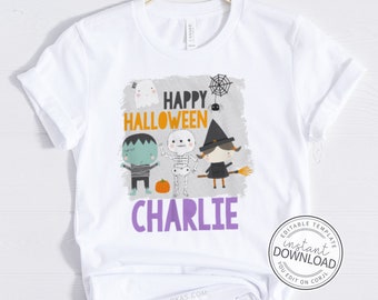 Printable Halloween Shirt Iron-on, Halloween T Shirt Transfer Design, Halloween Printable, instant download editable template 770