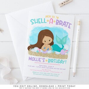 Mermaid Invitation, Mermaid Birthday Invitation Under The Sea // Editable Invitation Template, Printable Invitation + Instant Download | 729