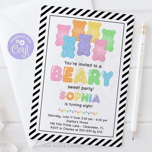 Pastel Gummy Bear Invitation, Candy Birthday Invitation, Candy Shop Birthday Invitation, Edit Yourself Invitation Download | 748