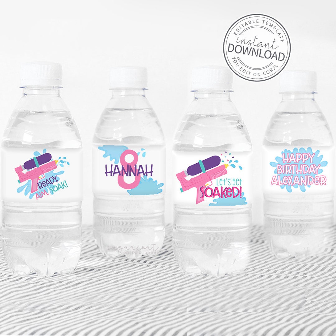 Editable Water Gun Water Bottle Labels, Watergun Party Printable Party ...