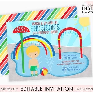 Splash Pad Einladung, Splash Party Einladung, Splish Splash, Splash Pad Geburtstag - Instant Download / 614