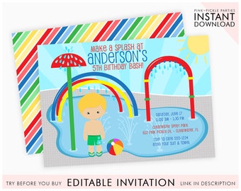 Splash Pad Invitation, Splash Party Invitation, Splish Splash, Splash Pad Birthday - Instant Download / 614