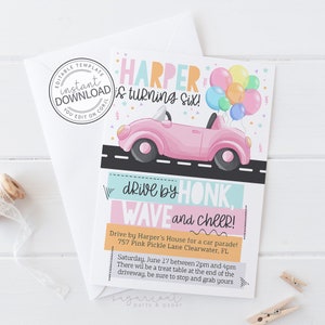 Drive By Birthday Parade Invitation, Social Distance Virtual Birthday Party Invitation, Car Parade Instant Download Editable Template | 757