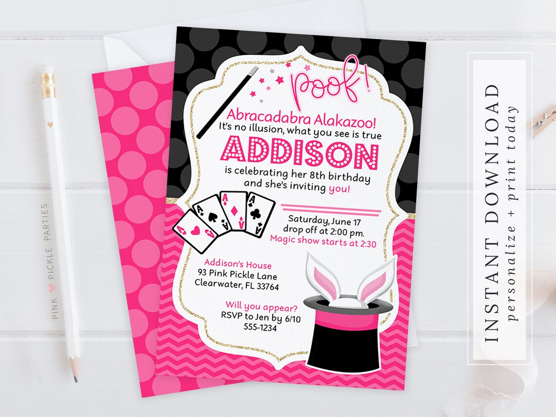 Magic Invitations Magic Birthday Invitation Magician Party | Etsy