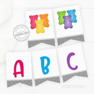 Editable Gummy Bear Birthday Banner, Gummy Bear Party Decorations, Printable Banner, Instant Download, Editable + Printable | 748