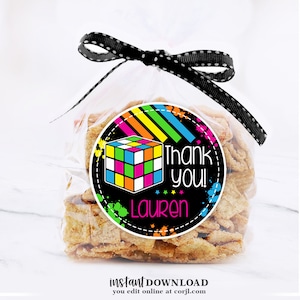 80s Birthday Party Favor Tags, 1980&#39;s Neon Party, Printable Favor Tags Editable Template | Instant Download, Edit online w/ Corjl | 339