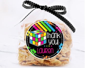 80s Birthday Party Favor Tags, 1980's Neon Party, Printable Favor Tags Editable Template | Instant Download, Edit online w/ Corjl | 339