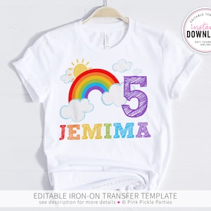 Rainbow Shirt, T Shirt Iron On Transfer, Rainbow Birthday Shirt Design, Rainbow Iron On, Printable Iron On, Iron On Transfer, Editable | 413