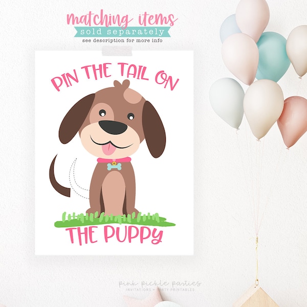 Printable Pin the Tail on the Puppy Game, Pin the Tail on the Dog, Pin The Tail Game, Give a Dog a Bone Game, Dog Party Decorations 721