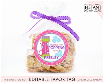 Bubbles Birthday Favor Tags + Instant Download, Editable and Printable Favor Tags | 457