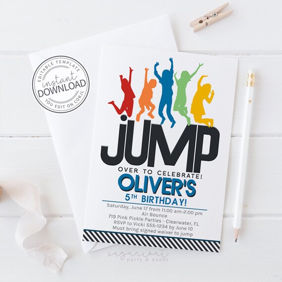 Jump Birthday Invitation Jump Party Invitation Jump Etsy