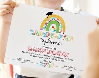 Kindergarten Diploma, Kindergarten Graduate Printable, Preschool Diploma Editable, PreK Diploma, Certificate of Completion Kids 794.3