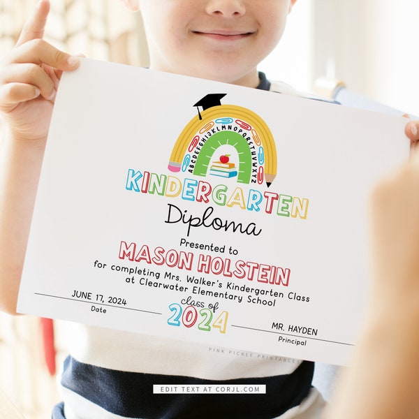 Kindergarten Diploma, Kindergarten Graduate Printable, Preschool Diploma Editable, PreK Diploma, Certificate of Completion Kids 794.3