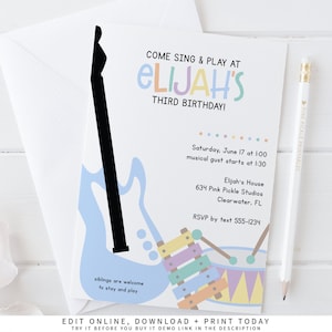 Music Birthday Invitation, Music Invitation, Music Party, Music Birthday Party, Music Theme Party, Birthday Invitation, Music Invite | 634