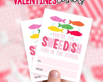 Fish Valentine's Day Cards For Kids. Printable Sweet Fish Classroom Valentines Exchange Card | Printable DIY Digital Instant Download