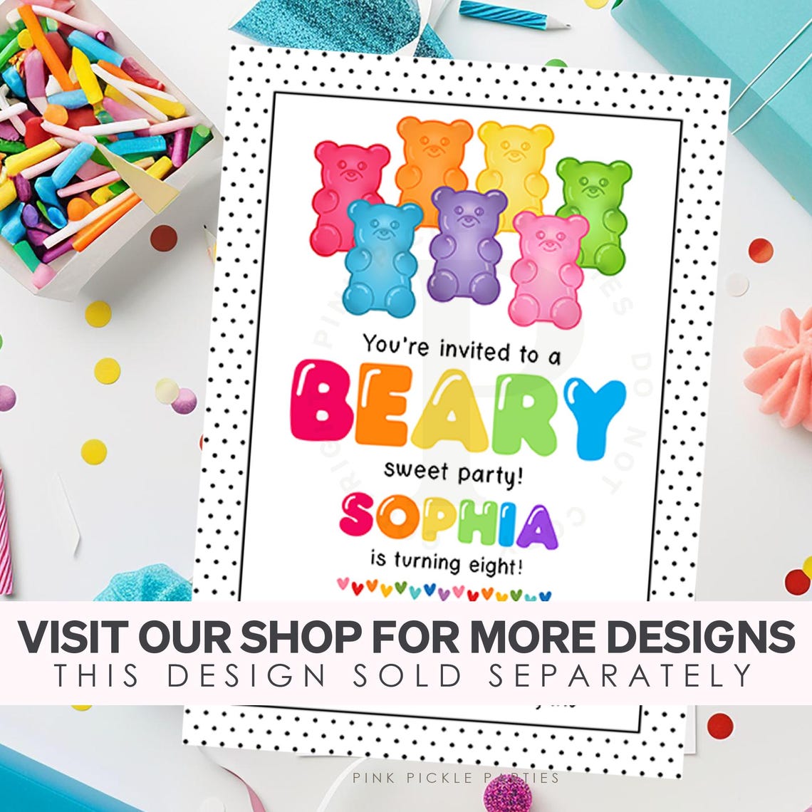 Gummy Bear Invitation, Candy Birthday Invitation, Candy Shop Birthday ...