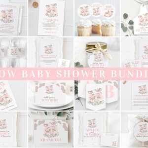 Cow Baby Shower Party Bundle, Editable Cow Baby Shower Printable Decorations, Cow Baby Shower Decorations, Girl Baby Shower Printables 813