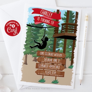 Zipline Invitation, Zipline Birthday Party, Zipline Birthday, Zipline Party, Zip Line Invitation, Zip Line Birthday Editable Invitation 801