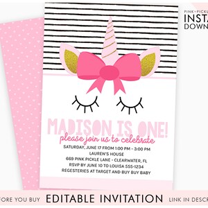 Unicorn Invitation, Unicorn Party, Unicorn Birthday, Unicorn Birthday Invitation, Rainbow Unicorn, Unicorn, Printable Invitation 669 image 2