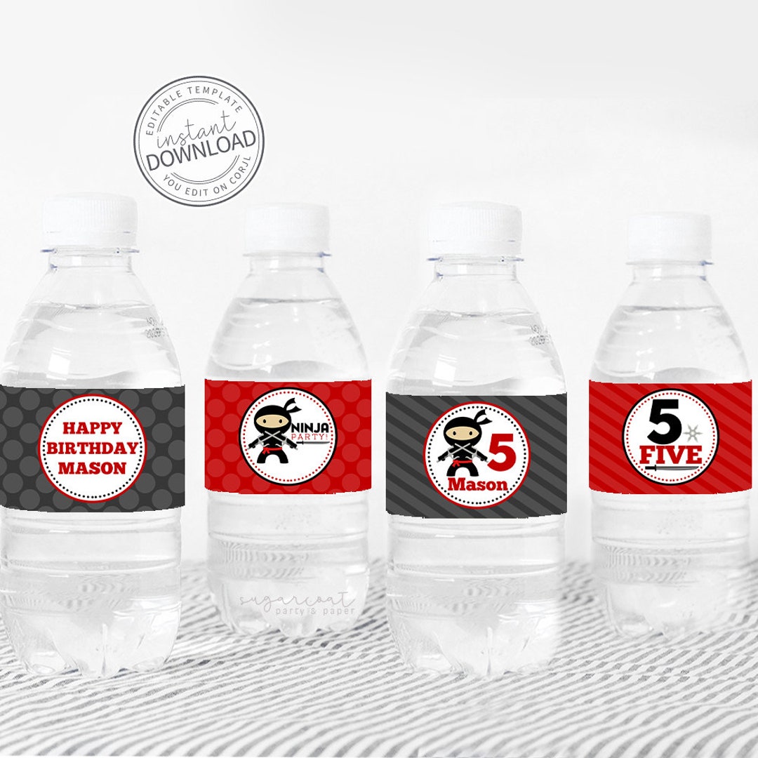 Ninja Water Bottle Labels Martial Arts Water Bottle Labels Ninja Birthday  Party Instant Download by Busy bee's Happenings